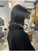ブリーチなしオリーブグレージュカラー外はねボブ顔周りレイヤー
