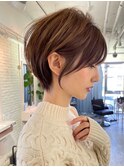 ピンクページュインナーグレージュマチルダボブ前髪
