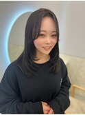 黒髪/グレーベージュ/レイヤーロング/前髪パーマ[鹿児島中央駅]
