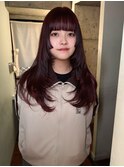 【諒】姫カットハイレイヤーカットウルフカットボルドーカラー
