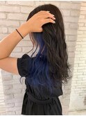 モードブルーインナーカラー ダークアッシュ 大人ガーリーカール