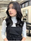 ba1829透明感暗髪アッシュブラックセシルカット外巻きパーマ