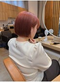オレンジベージュ×切りっぱなしボブ/矯正縮毛/髪質改善/韓国風