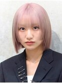 顔まわり姫カットショートボブ■ケアブリーチペールピンク渋谷