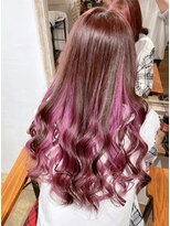 ミモザワークス ヘアアレンジ インナーカラーピンク ブリーチ1~2回