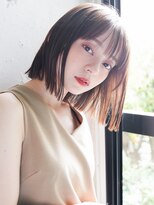 ★テラコッタ薄めバング切りっぱなしストレートボブ結べるボブ