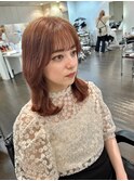 韓国風ヘア/オレンジカラー/シースルーバング/下通り