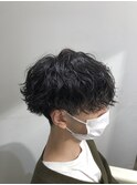 波巻きマッシュ(刈り上げツーブロック黒髪パーマ)