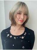 ボブウルフカット顔まわりウルフルーツカラーハイトーンブリーチ