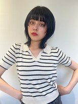 カバーヘア ブリス 北浦和(COVER HAIR bliss) ぱっつん前髪チャコールグレーウルフミディp1北浦和20代30代40代