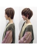前髪あり前髪なしのショートボブペールベージュ 外ハネボブ