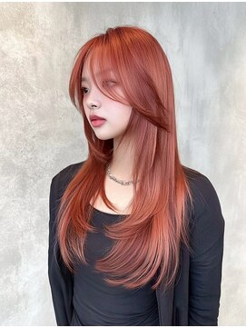ヘアサロン エフ 渋谷(F) #レイヤー#ハッシュカット#オレンジ#暖色カラー