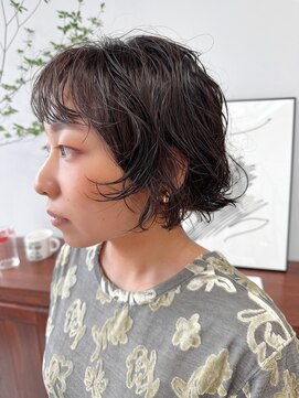 ヘアー アイス 御器所本店(HAIR ICI) 20代30代秋冬暗髪カラーレイヤーボブパーマ小顔ショート