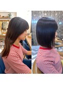 美髪縮毛矯正　ストレート　切りっぱなしボブ　西田大樹