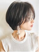 美髪シアーカラーピンクブラウンショートカット切りっぱなしボブ