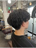 かき上げヘア七三ヘアツーブロックメンズ波巻きスパイラルパーマ