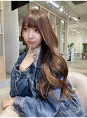 シースルーぱっつん【小顔薄めバンググレージュレイヤーロング】