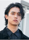 原宿センターパートウルフメンズ緩めシャドウパーマルーズパーマ