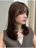 顔周りレイヤーカットくびれヘアミルクティーベージュカラー韓国
