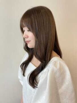 ユーフォリア 青山(Euphoria) ブリーチなしコテ巻き風パーマ前髪ありミディアムヘア姫カット☆