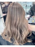 小顔セミウェットウェーブハイライトカラーオリーブカラー着物