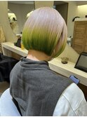 ボブ/デザインカラー/ホワイト/ネオングリーン/ハイトーンボブ