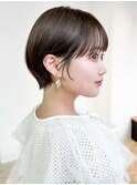 暗めカラー前髪カットグレージュ顔周りレイヤーショート_F0923