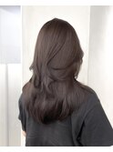 美髪エアリーロングピンクブラウン切りっぱなしボブ丸型卵型