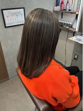 ヘアーザラブズラフズ オーガニカ 北九州(HAIR THE LOVES LAUGHS ORGANICA) スジ感ハイライ/艶髪ミディアム/くすみカラー