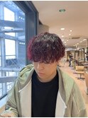 波巻きパーマブリーチパーマワインレッドカラー
