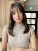 小顔 前髪 レイヤーカット くびれヘア  アプリコットオレンジ"