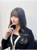 韓国風ヘアスタイル/重めレイヤー/ネイビーブルー