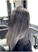 バレイヤージュフェミニンロングレイヤーカット前下がりボブ