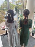 ハーフアップ&ツイン編みおろし