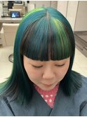 デザインカラーダブルカラーグリーンカラーぱっつんミディアム
