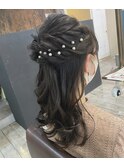 大人かわいい20代30代ルーズ編み込みハーフアップ結婚式ヘア中島