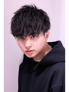 ネイビー(NAVY) ブラックショートマッシュ ソフトツイストパーマ 黒髪メンズ短髪