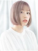 ミルクティーピンクの透けバングぶつ切りボブn小山10代20代30代