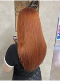 ハイライトカラーくびれヘアアプリコットオレンジ