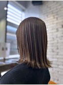 顔まわりレイヤー シナモンベージュ ブリーチなしダブルカラー