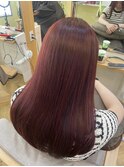 難波美容室　人気ブリーチなしダブルカラー　ワインレッドカラー