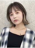 インナーカラーボブハイトーンベージュナチュラルボブ長め30代