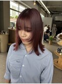 レイヤーカット×ピンクブラウン