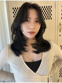 #54/韓国/韓国風/レイヤーカット/後れ毛/くびれヘア/前髪/表参道
