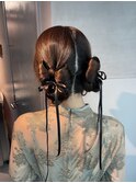 【ツインリボン】結婚式銀座お団子タイトヘアセットアレンジ