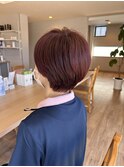 明るい白髪染め×艶感レッドブラウンショート
