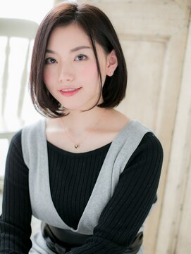 ブルー(BLUE) *CUORE水戸*…暗めカラーダークアッシュ耳かけワンレンボブb