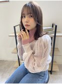 鎖骨ミディ/顔周りレイヤーボブ/ミントベージュ