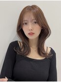 モカベージュカラー ひし形 ワンホンヘアミディアム K20240404