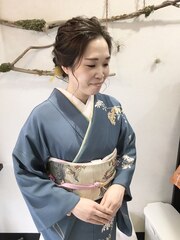 結婚式お呼ばれ訪問着で前髪スッキリルーズシニヨン